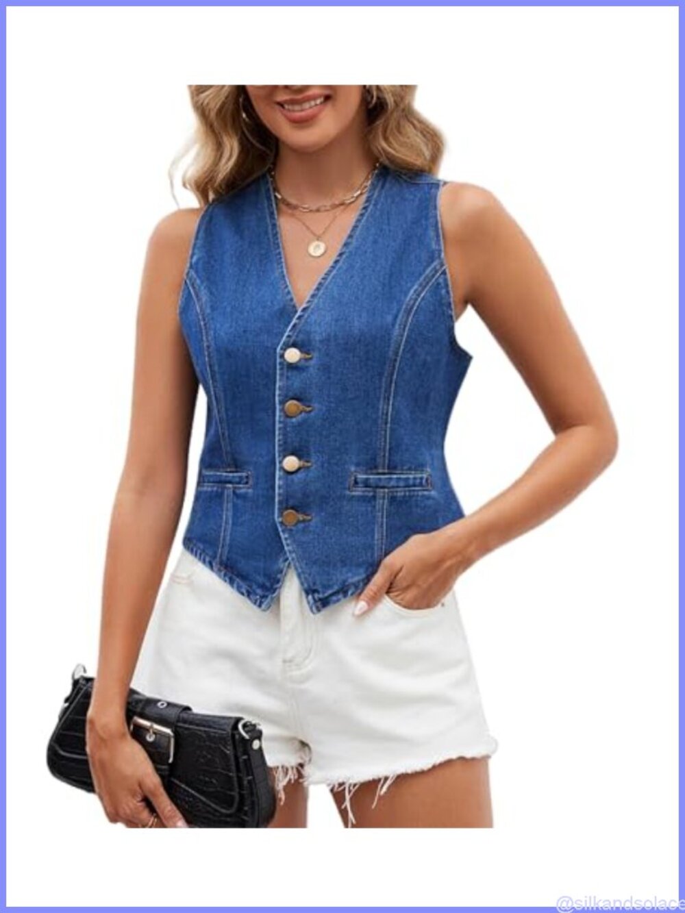 Women's Denim Vest Sleeveless Button Front Lightweight Casual Jean Top